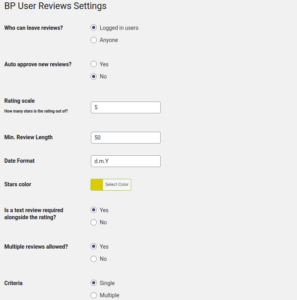 Reviews Settings